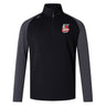The EMB Canterbury Lincoln City Youth Rugby Elite First Layer is a black and dark gray long-sleeve quarter-zip pullover featuring the "Lincoln Track & Field" logo and mascot—perfect as a rugby training top.