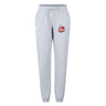 The EMB Canterbury Lincoln City Youth Rugby Women's Leisure Sweatpant by Canterbury is a light gray sweatpant with a drawstring waist, featuring the Lincoln University logo and campus graphic on the left thigh.