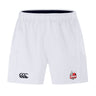 The Lincoln City Youth Rugby Advantage Short 2.0 by EMB Canterbury features an elastic waistband, black Canterbury logo on the left leg, and Lincoln Rugby Club logo on the right—designed for performance, comfort, and style.