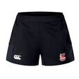 The Lincoln City Youth Rugby Women's Advantage Short 2.0 by EMB Canterbury features logos on both legs and is crafted from recycled materials for eco-friendly, high-performance training.