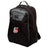 The Lincoln City Youth Rugby Medium Backpack by EMB Canterbury features black fabric with gray accents, a front zipper pocket, side mesh pocket, padded laptop pocket, water-repellent fabric, and an embroidered Lincoln Youth Rugby logo.