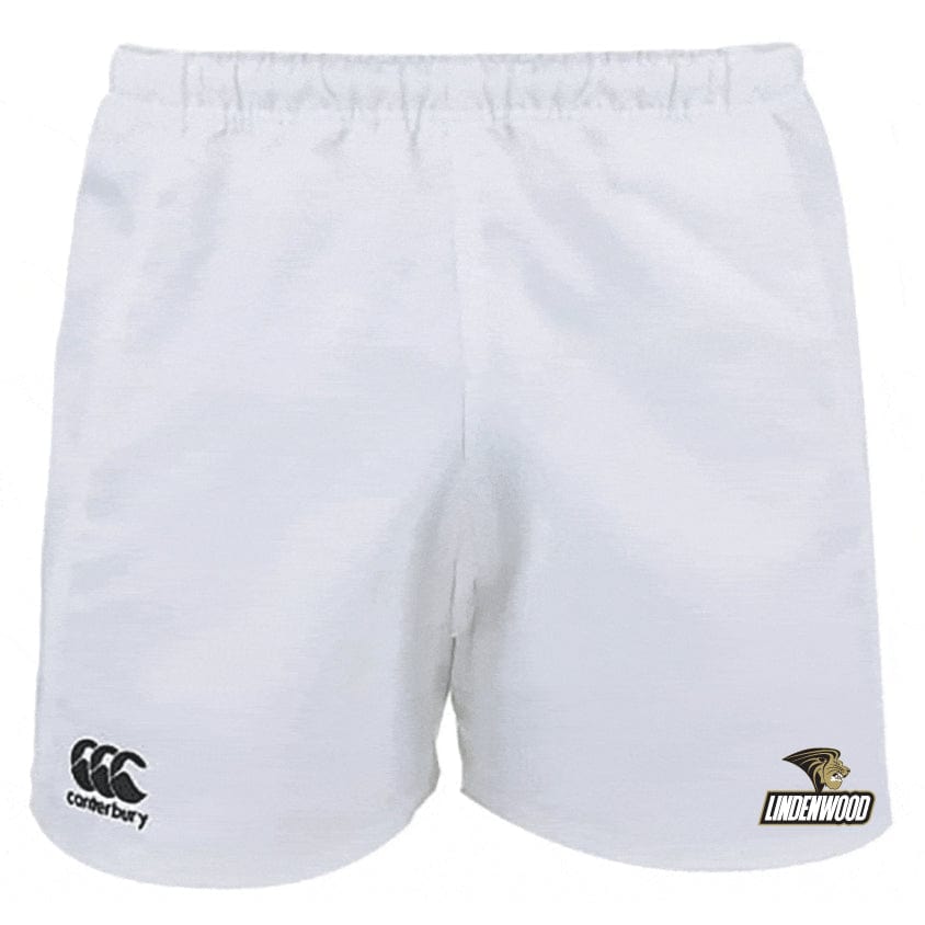 These white athletic shorts, adorned with "EMB Canterbury" and "Lindenwood University Rugby" logos, are crafted from moisture-wicking fabric to provide athletes with maximum comfort. As the Lindenwood University Rugby Advantage Rugby Shorts by Canterbury, they are ideal for those who demand both performance and style on the field.