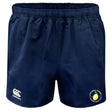 Navy blue Littleton Women Rugby Club Advantage Rugby Shorts by EMB Canterbury, featuring an elastic waistband, CCC logo, and club emblem.