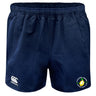 Navy blue Littleton Women Rugby Club Advantage Rugby Shorts by EMB Canterbury, featuring an elastic waistband, CCC logo, and club emblem.