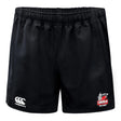 Lincoln City Youth Rugby Advantage Rugby Shorts by EMB Canterbury feature an elastic waistband, the Canterbury logo on the left leg, and the Lincoln Youth Rugby logo on the right leg.