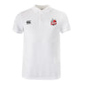 The Lincoln City Youth Rugby Waimak Polo by EMB Canterbury is a white rugby shirt featuring a Canterbury logo on the right chest and a Lincoln Rugby Club logo on the left—ideal for youth supporters and players.