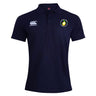 Navy blue women’s polo by EMB Canterbury, featuring the Canterbury logo on the right chest and a circular tennis ball emblem on the left, inspired by the classic CCC Waimak Rugby Polo for Littleton Women Rugby Club.