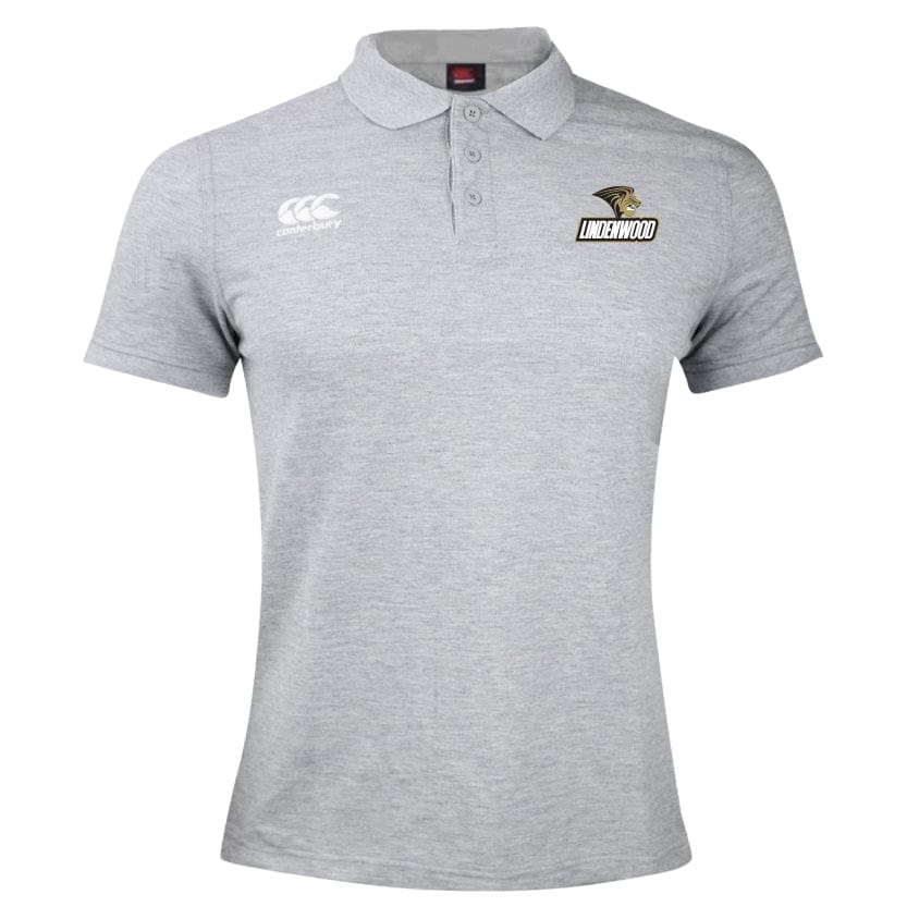 The Lindenwood University Rugby Waimak Polo by EMB Canterbury is crafted from a comfortable cotton polyester blend. It features the classic Canterbury logo and "UNDERWOOD" insignia on the chest, complemented by three buttons for a timeless look.