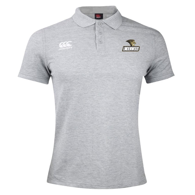 The Lindenwood University Rugby Waimak Polo by EMB Canterbury is crafted from a comfortable cotton polyester blend. It features the classic Canterbury logo and "UNDERWOOD" insignia on the chest, complemented by three buttons for a timeless look.