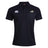 The Lindenwood University Rugby Waimak Polo by EMB Canterbury is a black rugby shirt with a collar, made from a comfortable cotton polyester blend. It features embroidered logos: a white Canterbury logo on the left chest and a Lionwood logo on the right chest.