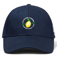 The EMB Canterbury Littleton Women Rugby Club Flexfit Drill Cap features a navy blue curved brim, yellow lemon graphic, and "Littleton Lemons Women's Rugby Club" embroidered on the front.