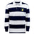 The EMB Mudoo Littleton Women Rugby Club Classic Long Sleeve Hooped Rugby Jersey features wide navy and white stripes, a white collar, and a chest patch for timeless rugby style with a vintage-inspired tennis sport touch.