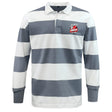The EMB Mudoo Lincoln City Youth Rugby Classic Long Sleeve Hooped Rugby Jersey features wide white and gray hoops with a "Lincoln Rugby" logo on the left chest, offering timeless rugby style.