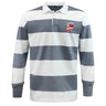The EMB Mudoo Lincoln City Youth Rugby Classic Long Sleeve Hooped Rugby Jersey features wide white and gray hoops with a "Lincoln Rugby" logo on the left chest, offering timeless rugby style.