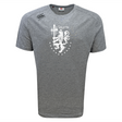 The La Salette Academy Rugby Tempo Vapodri T-Shirt by WRS Canterbury is a grey short-sleeve tee with a white crest, "SALETTE," and Canterbury logo. Features moisture-wicking Vapodri tech for all-day comfort.