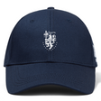 The La Salette Academy Rugby Flexfit Drill Cap by EMB Canterbury is a navy blue cap with an embroidered white lion, sword, stars, and "Soleilite" on the front.