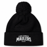 Black cuffed Lake Zurich Pom Pom Beanie by Canterbury with a matching pom pom, featuring the text “Lake Zurich Maulers Rugby” embroidered in white and grey on the cuff.