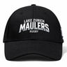 Lake Zurich Flexfit Drill Cap by Canterbury in black, featuring white and gray embroidered text that reads “LAKE ZURICH MAULERS RUGBY” across the front.