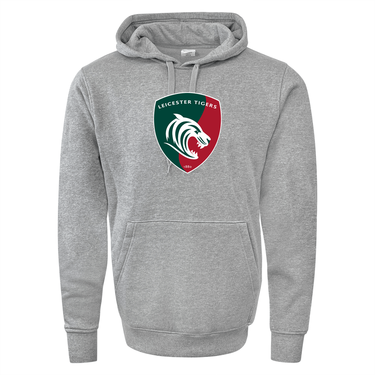 WRS Augusta's Leicester Tigers 60/40 Pullover Hoodie is a gray athletic fleece with the team logo prominently displayed on the front, making it ideal for any rugby enthusiast.