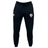 The West Potomac RFC Leisure Sweatpant by EMB Canterbury features black organic cotton, a drawstring waist, a white logo on the left thigh, and a red-and-white crest on the right.
