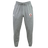 The West Potomac RFC Leisure Sweatpant by EMB Canterbury features a gray fleece design with drawstring waist, white logo on the left thigh, and a red and white shield emblem on the right thigh.