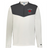 The EMB Augusta Nations of Rugby Les Bleus Sideline Grid 1/4 Zip Pullover features a dark gray upper chest and shoulders, white body and sleeves, a fleece collar, and the "Les Bleus France Rugby" logo on the left chest.