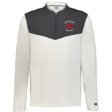The EMB Augusta Nations of Rugby Les Bleus Sideline Grid 1/4 Zip Pullover features a dark gray upper chest and shoulders, white body and sleeves, a fleece collar, and the "Les Bleus France Rugby" logo on the left chest.