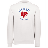 A Les Bleus France Rugby Fleece Crewneck Sweatshirt featuring the iconic rooster symbol of Les Bleus, the France Rugby team by WRS Augusta.