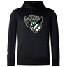 Black hoodie with a "Chicago Valkyries Club" graphic featuring an eagle and the word "monster" on the front, designed with a drawstring hood and kangaroo pocket. Designed by WRS Canterbury.