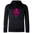 Lightweight black hoodie with a pink skull and crossbones design above the word "mariners" on the chest, featuring a kangaroo pocket and drawstring hood. SUNY Maritime Club Lightweight Hoodie by WRS Canterbury.
