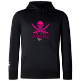 Lightweight black hoodie with a pink skull and crossbones design above the word "mariners" on the chest, featuring a kangaroo pocket and drawstring hood. SUNY Maritime Club Lightweight Hoodie by WRS Canterbury.
