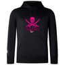 Lightweight black hoodie with a pink skull and crossbones design above the word "mariners" on the chest, featuring a kangaroo pocket and drawstring hood. SUNY Maritime Club Lightweight Hoodie by WRS Canterbury.