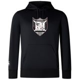 Troy University Rugby Club Lightweight Hoodie by WRS Canterbury with a kangaroo pocket and a drawstring hood, featuring a white and red crest design with symbols on the chest.