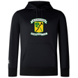 Black Blackthorn RFC Club Lightweight Hoodie by WRS Canterbury with a green and yellow logo of the "blackhorn football rugby club" featuring crossed hammers, displayed on a solid background.