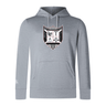 Gray Troy University Rugby Club lightweight hoodie by WRS Canterbury with a graphic shield design on the chest displaying various symbols, featuring a drawstring hood and a kangaroo pocket.