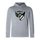 Lightweight gray Chicago Valkyries Club hoodie by WRS Canterbury with a logo featuring a stylized wolf's head with wings on the front.