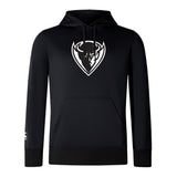 Black DePaul University Club lightweight hoodie by WRS Canterbury with a white bull head logo on the chest and a small logo on the left sleeve, designed with a drawstring hood and a kangaroo pocket.