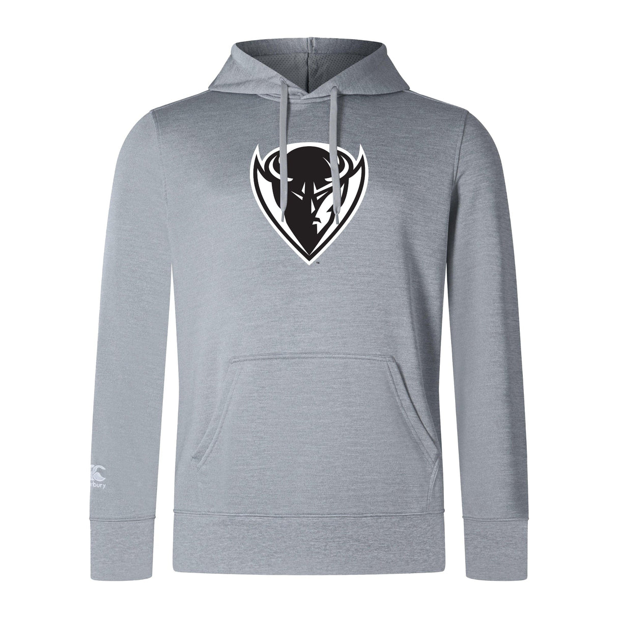 WRS Canterbury DePaul University Club Lightweight Hoodie with a white graphic logo of a stylized bull's head on the front, displayed on a plain background.