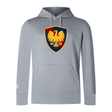 Cincinnati Classical Academy Club Lightweight Hoodie by WRS Canterbury with a large shield emblem displaying a golden eagle on a blue and red background, featuring a kangaroo pocket and hood.