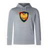 Cincinnati Classical Academy Club Lightweight Hoodie by WRS Canterbury with a large shield emblem displaying a golden eagle on a blue and red background, featuring a kangaroo pocket and hood.