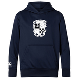 Navy blue Rugby Football Club at Christopher Newport University Club lightweight hoodie featuring a central graphic with a shield, crossed oars, and text, under a WRS Canterbury logo on the left sleeve.
