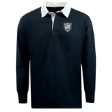 EMB Mudoo Navy blue Troy University Rugby Classic Long Sleeve Solid Rugby Jersey with a white collar and a small shield logo on the left chest, featuring a front placket with two buttons.