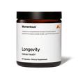 A bottle of Momentous Longevity by Momentous, featuring 90 capsules for NAD⁺ support and brain health, is displayed against a plain white background.