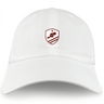The EMB S&S Activewear West Potomac RFC Adult Low-Profile Cotton Twill Dad Cap features embroidered team branding—a maroon shield with beaver silhouette, a star above, and three diagonal lines below.