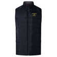 The Monarch Rugby Women's Elite Microlite Gilet by EMB Canterbury is a black, sleeveless gilet with insulated baffles, zip front, and "Monarch Rugby" plus a rugby ball logo in yellow on the left chest.