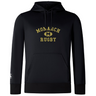 The Monarch Rugby Club Lightweight Hoodie by WRS Canterbury features "Monarch Rugby," a gold "M" logo, the Canterbury logo on the chest, a drawstring hood, and a spacious kangaroo pocket.