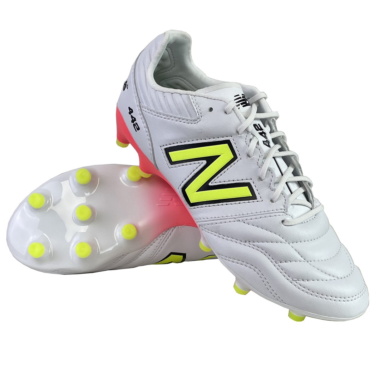 New Balance 442 v2 Pro FG Wide Boots - White/Energy Red/Hi-Lite