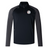 The Mudsock Rugby Elite 1/4 Zip Top by EMB Canterbury combines performance and comfort with its black and gray long sleeves and zip-up collar, featuring an embroidered logo on the chest.