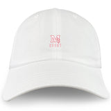 The San Joaquin Memorial Adult Low-Profile Cotton Twill Dad Cap by EMB S&S Activewear is a white dad cap featuring a small red "M" with cross and "RUGBY" embroidered on the front.