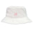 The San Joaquin Memorial Crusher Bucket Cap by EMB S&S Activewear is a white cotton twill hat featuring a small red "M" and "RUGBY" embroidered on the front, combining classic style with sun protection.